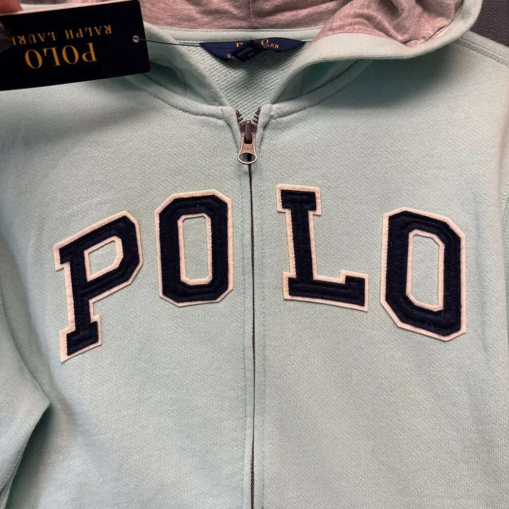 Polo Ralph Lauren Full Zip Hoodie Kids Medium Preppy Cozy Streetwear Aqua Teal